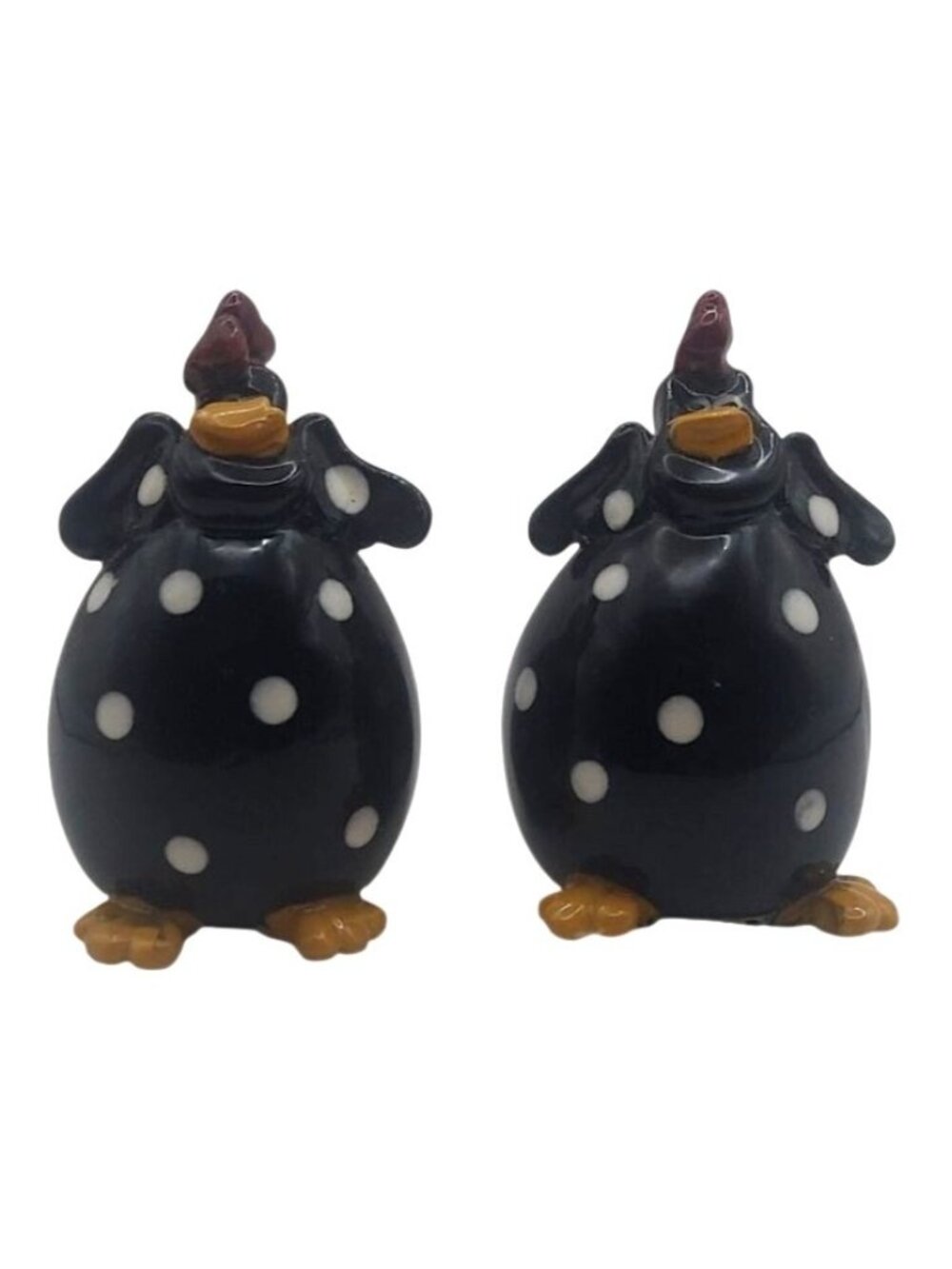 Salt And Pepper Shakers Chicken Chunky Black Polka Dot Ceramic Farmhouse Novelty